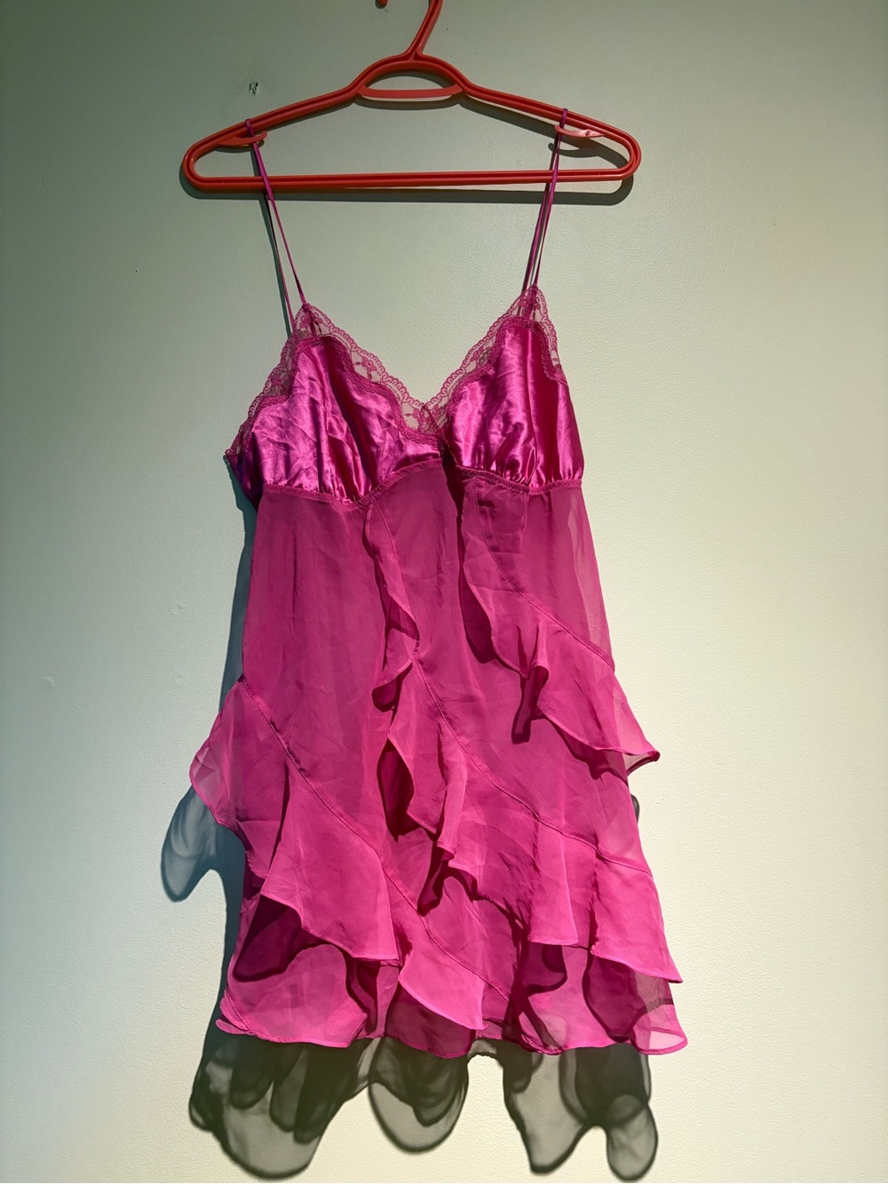Vintage La Senza Pink Ruffled Babydoll Slip Lingerie Size Large Barbiecore Y2K